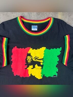 Vintage Jamaica T-Shirt Size XL Ringer Rastafarian Reggae 1990s Y2K 2000s Lion